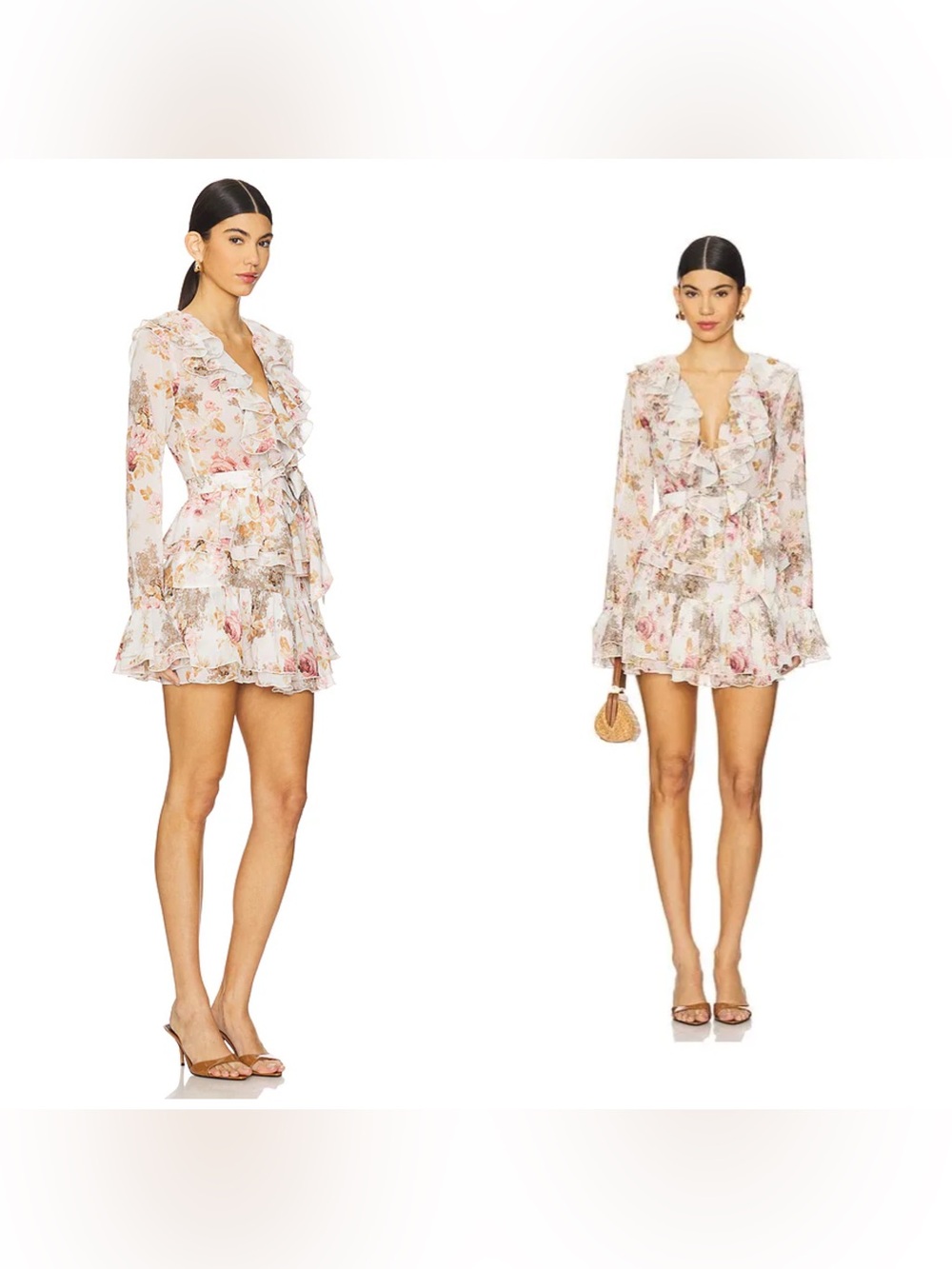 Ronny Kobo Palmero Dress Floral Mini Ruffle Large